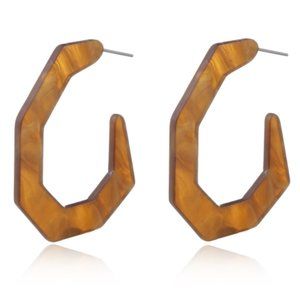 BOHO Gold Acrylic Resin Octagon Hoop Earrings